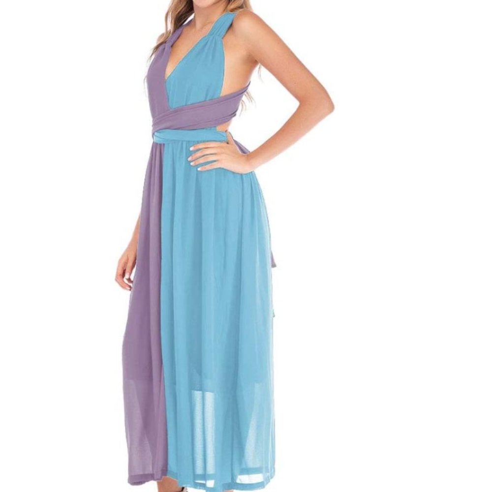 NWT Lilac/Sky Wrap Open Back  Chiffon Maxi Dress. - Picture 4 of 4